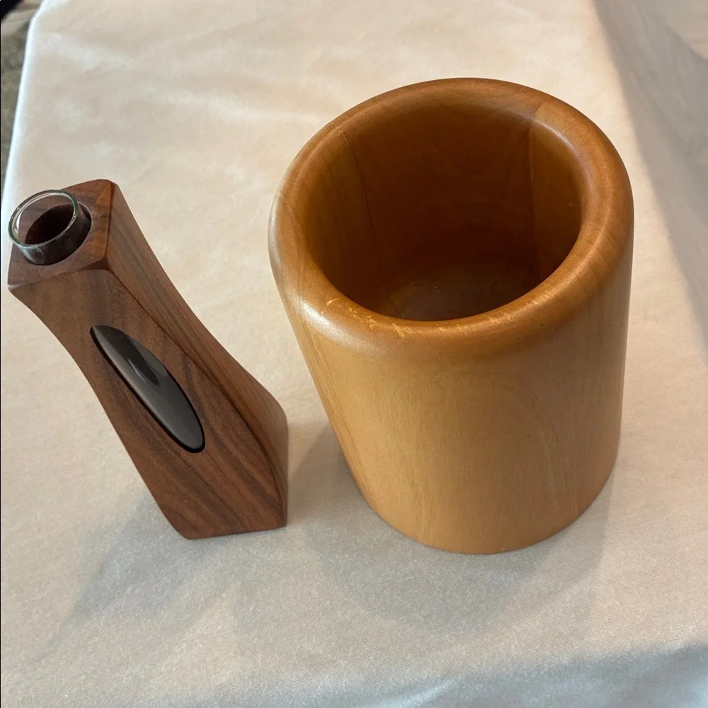 Elegant Wood Vases/Holder Set /2 Different Wood Vases Glass Insert Tube for bud